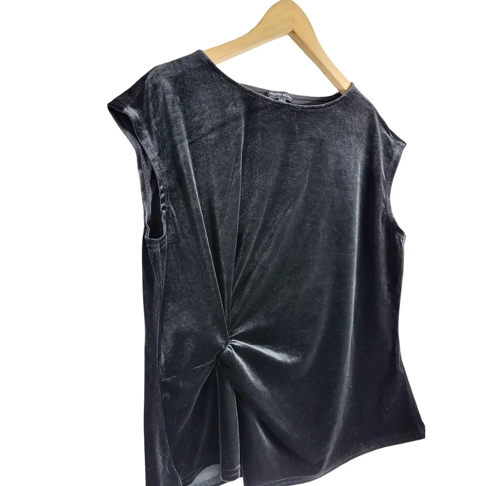 Modern Works Black Velvet Twist Sleeveless Blouse Boat Neck L Dark Romance